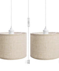 Plug In Pendant Light With 15 Ft Clear Cord Beige Linen Shade On Off Switch Hanging Ceiling Light For Bedroom Living Room Dining Area Cozy Vibe And Easy Height Adjustment