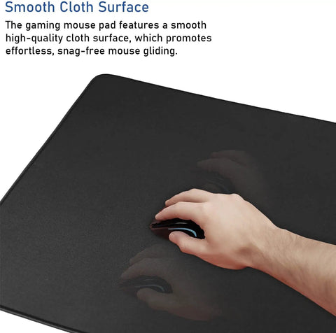 Hand using mouse on Ultra Large Extended Gaming Mouse Pad With Stitched Edges And Non Slip Natural Rubber Base For Esports Pros And Everyday Desk Setup, Waterproof Keyboard Mat Measuring 31.5 By 15.7 Inches, Pro Grade, Ideal For Gaming And Office.