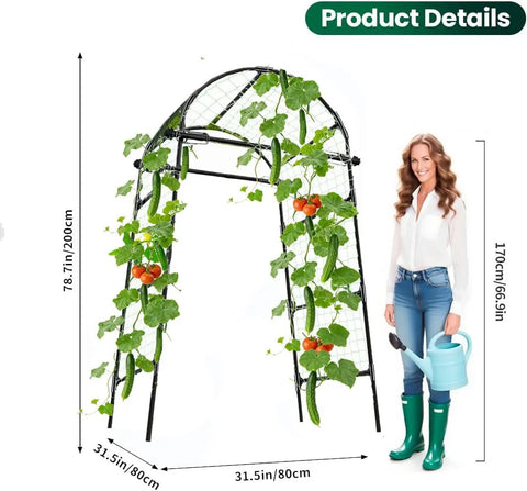 Garden Arch Trellis For Climbing Plants Outdoor Space Saving Arch With Net Black 81X36X32In shown with trellis dimensions