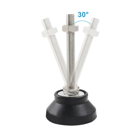 Four Pack Adjustable Leveling Feet With M10 Thread Rubber Base 60mm Diameter, showing adjustable angle for desks and furniture
