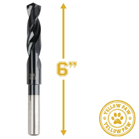 Five-Eighths Inch Metal Drill Bit Industrial Grade M35 Cobalt Titanium Aluminum Nitride Coated, 6 Inch Total Length shown