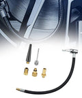 Stop Losing Air On The Go With Bad Ass 2x Extension Hose Air Pump Inflator Connector Quick Connect Coupler For Car Tire Gauge And Compressor Fits All Valves Reliable Rubber Tube Prevents Leaks Seamless Swap And Maintain Perfect Pressure On Demand black rubber tire inflator hose, brass adapters, and valve coupler