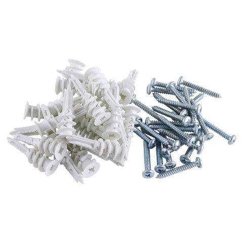 Heavy Duty Drywall Anchors And Screws Kit For Wall Mounts Self Drilling Nylon Spiral Expansion Tubes With Slots Zinc Plated Carbon Steel Built To Last Ready To Mount Rust Resistant Strong Hold, white anchors and screws set