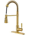 Brushed Gold Kitchen Faucet With Dual Function Pull Out And Pull Down Sprayer, Solid Single Handle With Deck Plate, No-Fuss