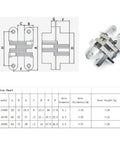 2 Pcs Stainless Steel Hidden Folding Door Hinges 180 Degree Concealed Cross Hinges diagram and size chart