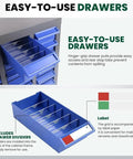 Easy-to-use drawers of the 75 Drawer Parts Organizer Cabinet Top Shelf Storage Game Changer For Garage And Home Workshop with finger-grip pulls.