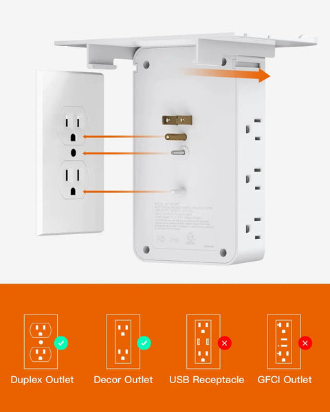 All In One 12 Outlet Wall Extender With Shelf And Surge Protector 12 AC Outlets And 3 USB Ports installation guide.