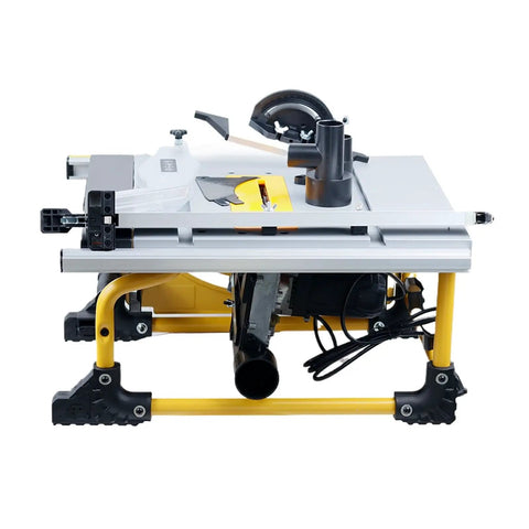 Shop Ready 8 Inch Sliding Table Saw Featuring A Heavy Duty 1500 Watt Motor And Razor Sharp 80 Tooth Circular Blade Dust Free Desktop Woodworking Rig For Clean Cuts Pro Pipe Rack Stand Quick Build Rock Solid Workshop Gear side view on workspace.