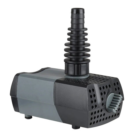 Black and gray submersible pond fountain pump with hose connection