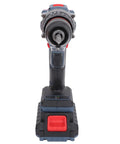 Badass Brushless Cordless Drill Kit 1500 Rpm With 25 Plus 1 Adjustable Torque Settings, front view of drill with chuck and battery.