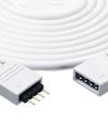 Close-up of Six Piece 4 Pin RGB Extension Cable Kit With 12 Pin Plugs For 5050 And 3528 RGB LED Strip Lights, white connectors