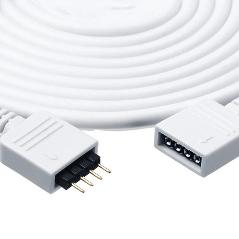 Close-up of Six Piece 4 Pin RGB Extension Cable Kit With 12 Pin Plugs For 5050 And 3528 RGB LED Strip Lights, white connectors