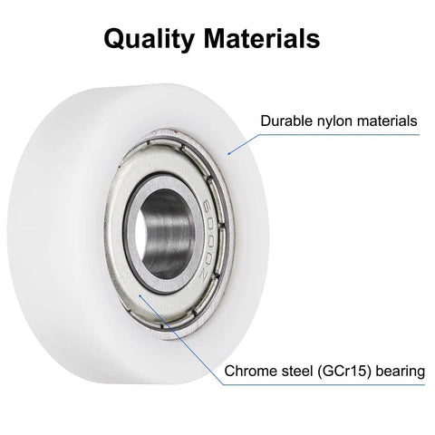 Buttery Smooth Rolls No Sweat Setup Heavy Duty Nylon Bearing Pulleys close-up of durable nylon and chrome steel bearing.