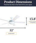 52 Inch Modern LED Ceiling Fan With Light, Pull Chain, Dual Mounting Options, Reversible Motor, Dual Finish Blades, White Finish