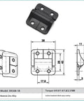 Diagram of Constant Torque Position Control Hinge With Friction Adjustable For Cabinets And Doors, Model XK508 1B, zinc alloy material.