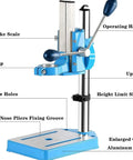 Heavy Duty Drill Press Machine With Rotary Tool, Adjustable Height, features stroke scale and operating handle.