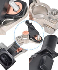 Top Shelf Battery Current Sensor Straight Up Smooth Swap For Honda Civic And Acura Rdx Ilx Direct Bolt On Replacement Matches Factory Specs OE 38920 Tr0 A01 A02 Fits 2012 To 2021 close-up view of sensor with copper connectors and housing.