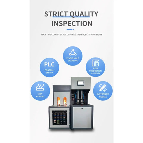 Semi Automatic Bottle Blowing Machine Customizable Molds For Home And Business Packaging showcasing digital PLC control panel and heating units.