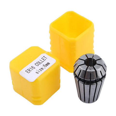 Premium ER16 Spring Collet Set With 10 Pieces For CNC Engraving Machines displayed with a 6mm collet and yellow case.