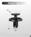 Close-up of a black plastic fastener from Engine Under Cover Clips And Fender Push Pin Rivets Kit 101 Pcs For Toyota And Lexus.