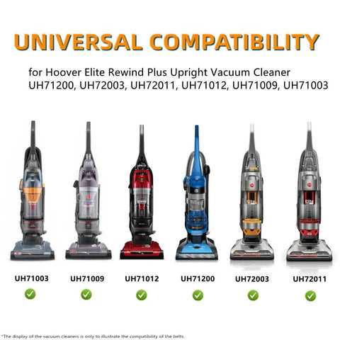 Image of Hoover Elite Rewind Plus Upright Vacuum models UH71003, UH71009, UH71012, UH71200, UH72003, UH72011 showcasing universal compatibility