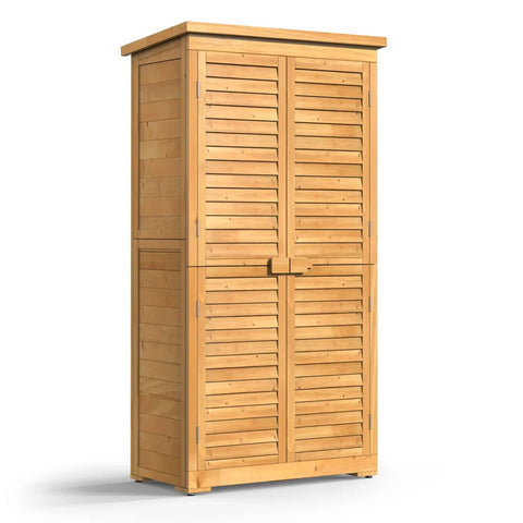 Outdoor Storage Cabinet With Lockable Double Doors And 3 Removable Shelves For Serious Tool Organization, Waterproof Fir Wood Closet Shed