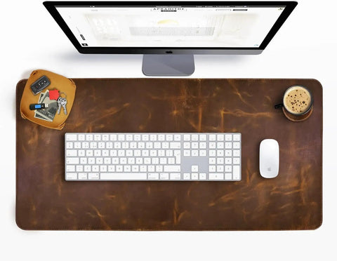 Real Leather Desk Mat Set 32 By 16 Inches Premium Full Grain Leather Desk Pad Thick 2mm Large Desk Cover Blotter Protector