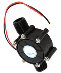 10W High Power Mini Water Turbine Hydroelectric Generator for On The Go Charging, shown in compact black design with wires
