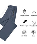 Lightweight Breathable Hiking Pants For Women Over 50 With Zipper Pockets Stretch Active Quick Dry Travel Pants For Camping Fishing And Workouts Comfortable Fit Navy Blue with quick-drying and lightweight icons.