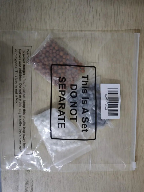 Replacement Mineral Shower Head Beads Set For Filtered Showers, 150g Pack Three Bags Of Tourmaline Orange Beads, Anion Gray Beads, And Ceramic White Beads, 7-8 Millimeter Filtration Stones For Purifying Water in packaging