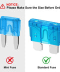 80 Piece Standard Automotive Fuse Kit with upgraded car fuses showing mini fuse vs standard fuse comparison