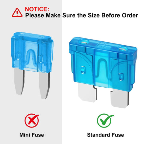 80 Piece Standard Automotive Fuse Kit with upgraded car fuses showing mini fuse vs standard fuse comparison