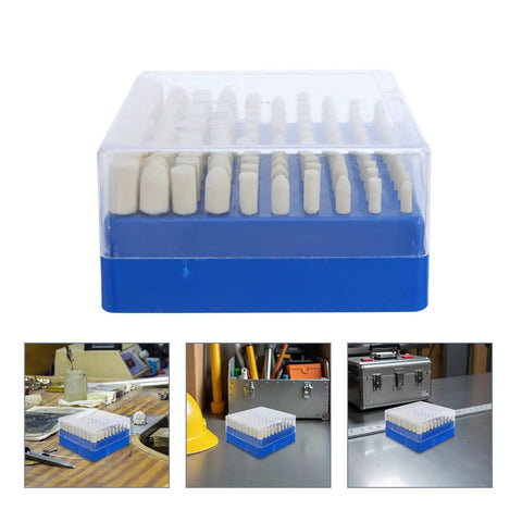 Top Grade 100 Piece Wool Polishing Buffing Wheel Set With 3mm Shank Mounted Buff Head For Auto Detailing Projects, in clear storage case.