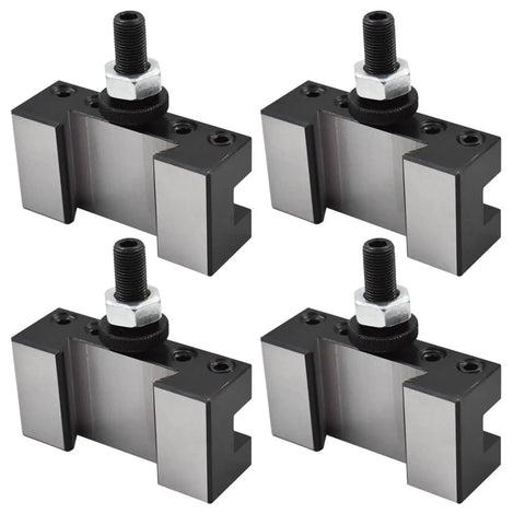 Four Pack AXA Wedge Style Turning Facing Tool Holders For Mini Lathes Up To 12 Inch Swing shown from multiple angles with hardened steel design.