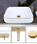 Minimalist Rectangle Porcelain Vessel Sink For Bathroom Above Counter Style Sleek Dope Modern Wash Basin With Light Luxury Appeal Durable Ceramic Vanity Bowl For Balcony And Powder Room with gold accent