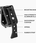 Close-up of 2 Pack Tactical Gun Rack For MOLLE Panels Automotive Rifle Holder with rubber strap, spring, and shockproof cushion.