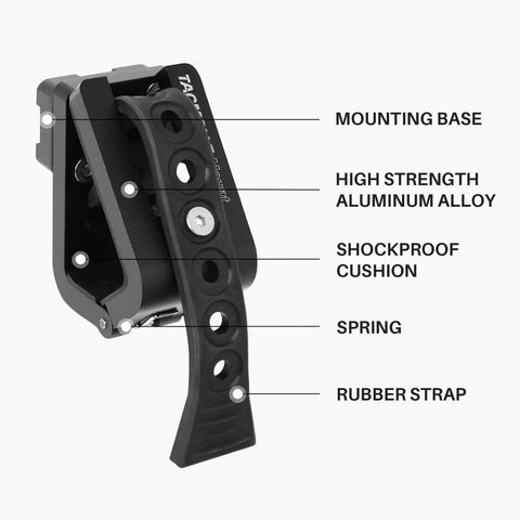 Close-up of 2 Pack Tactical Gun Rack For MOLLE Panels Automotive Rifle Holder with rubber strap, spring, and shockproof cushion.