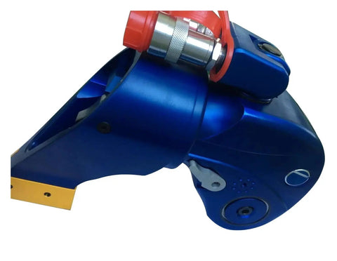Rock Solid Heavy Duty Hydraulic Torque Wrench With Anti Corrosion Alloy Square Drive showing blue alloy body and connectors.