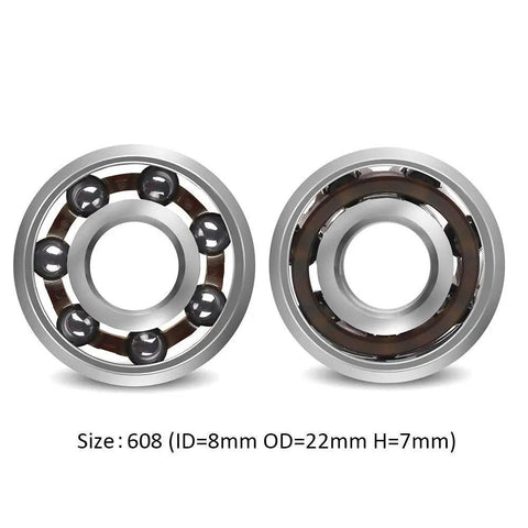Get Your Rig Running Sick With 8mm G25 Grade Ceramic Hybrid Bearing Balls For Ridiculously Smooth High Speed Operation And Next Level Durability On Any Badass Build, 2 Pack. Image shows two 608 ceramic bearings.