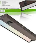 Swivel LED Under Cabinet Lighting 18 Inch, Dimmable With Plug In Or Hardwired Install, bronze fixture, packaging shown