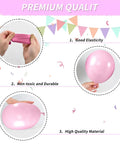 12 Inch Hot Pink And Black Balloons Party Kit With Confetti Dots For Girls Birthday Baby Shower Women Bridal Wedding Decor Includes Printed White Dots Macaron Pink Pearl Pink Black Balloons And Silver Ribbon showing elasticity and quality material.