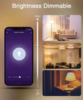 Smart E26 LED Bulbs 8W Dimmable 2700K Warm White 800 Lumens Play Nicely With Alexa And Google Home App shown in use in rooms.