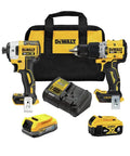 Premium 20V MAX XR Brushless 2 Tool Combo Kit featuring impact driver, drill, batteries, and charger in carrying bag.