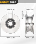 Solid As Rock U Groove Pulley Wheel 10 X 68 X 9.5 Millimeters showing dimensions and design for sliding gate use.