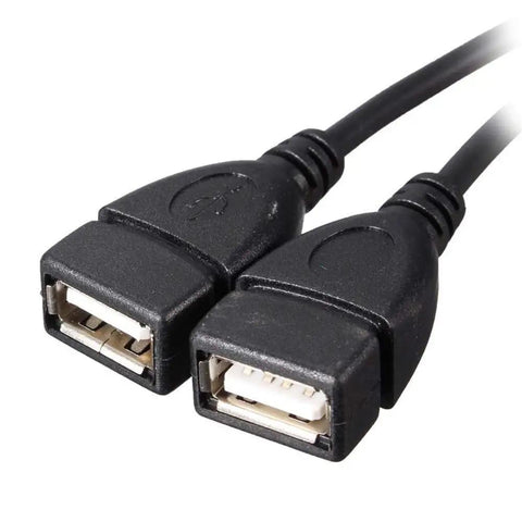 USB 2.0 Y Splitter Cable With Dual USB A Female Ports One Data And Power Port And One Power Only Port Two Pack For Laptop Tablet And Smartphone Charging And Data Transfer Not For iOS Data On Power Port, black dual USB-A female ends