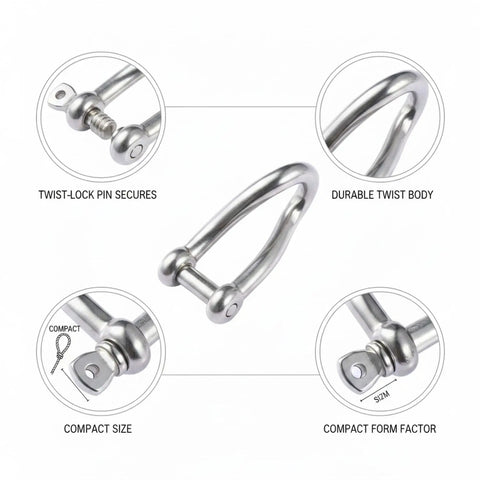 Marine Grade Twist Shackle 316 Stainless Steel Rigging Connector For Boat Mooring And Sailing Hardware With Corrosion Resistant Locking Pin Durable Saltwater Marine Gear, compact size