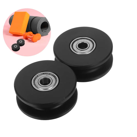Two Pack Fixed Pulley Roller For Gym Cable Systems Quiet Nylon Wheel Replacement For Home Gym And Hospital Fitness Equipment With Dual Bearing Silent Operation Pro Grade. black dual-bearing nylon pulley rollers, two-pack