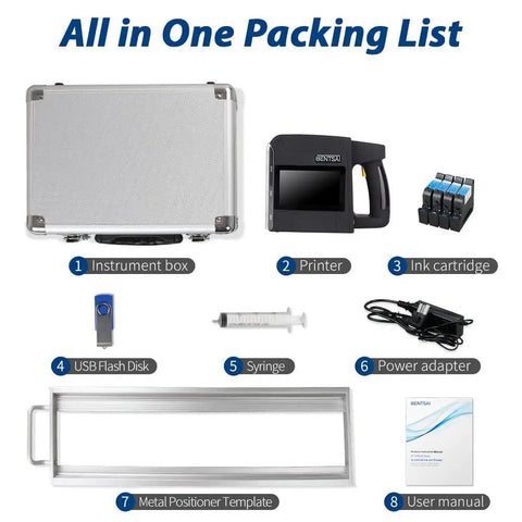 Heavy Duty Handheld Industrial Inkjet Printer To Handle Hella Wide Format Coding On Just About Any Surface With A Killer Four Inch Print Height For Dead Simple Batch Codes Barcodes And Serious Variable Data Magic with packing list items.