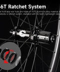 Close-up of 36T ratchet system on carbon fiber road bike wheels 38mm tubeless ready clincher rims 700C lightweight aero performance