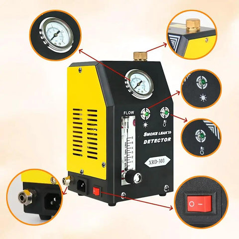Automotive Smoke Machine With Pump Gauge And Adjustable Flow Meter For EVAP Intake Exhaust EGR Cooling Crankcase And Vacuum Leak Testing Pro Grade Includes Accessories For Cars Motorcycles ATVs Snowmobiles And Off Road Vehicles, front view
